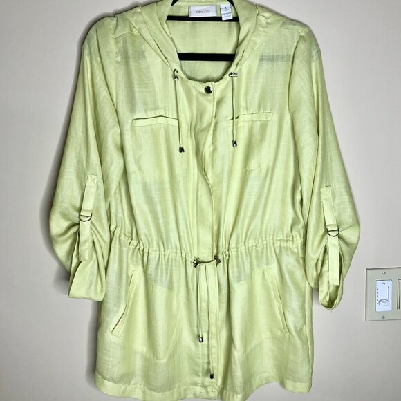 Chico's Hooded Zip-Up Linen-look Jacket, Size 1 (Size M, 8) - Picture 1 of 12